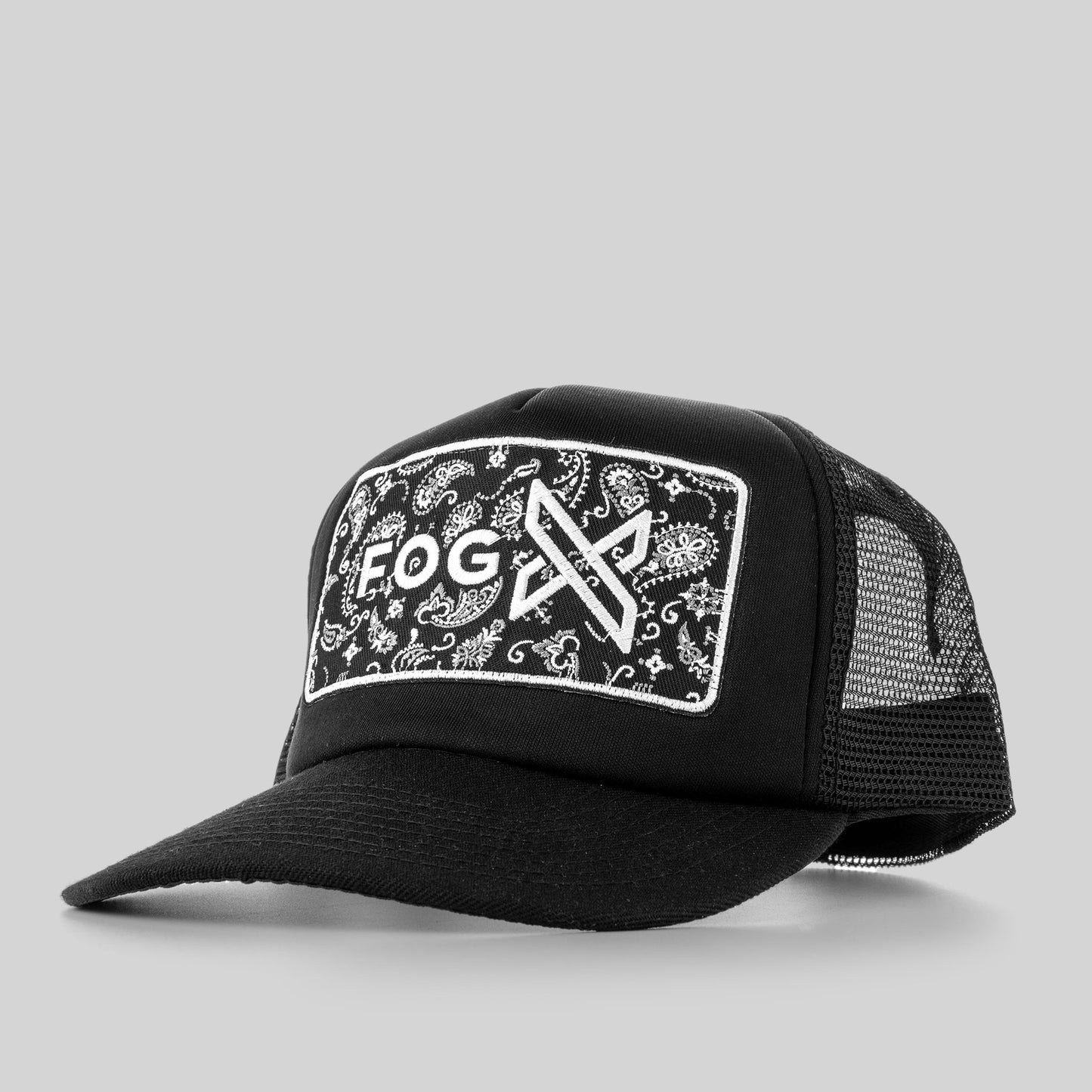 Fog X Trucker Hat Soft Tough Snapback Black 